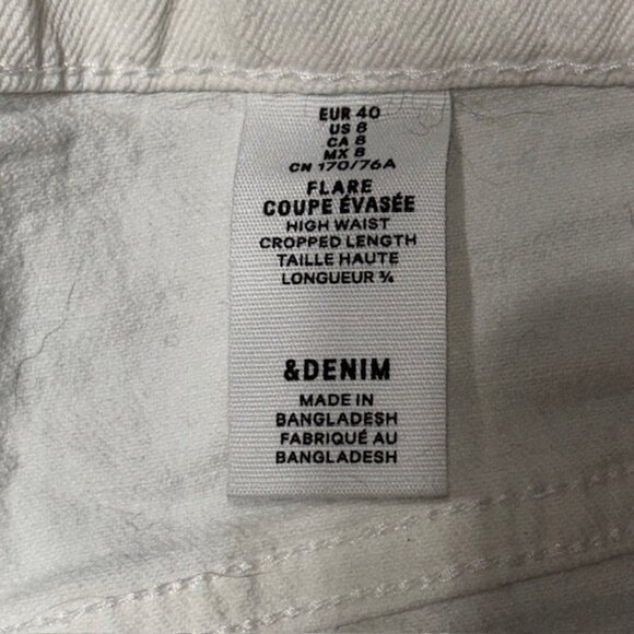& Denim Jeans Straight Jeans Women Size 8 White High Rise Raw Hem Flare Cropped - Picture 3 of 7